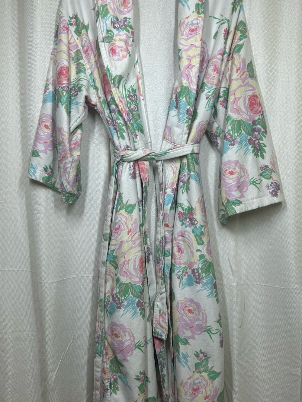 Dorothy Draper Princess Grace Rose Robe One Size Floral Belted - Picture 2 of 7